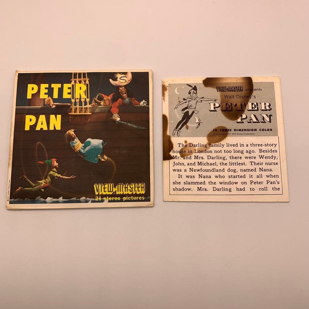 Vintage Peter Pan View-Master 3 Reel Set Booklet Packet Sawyer's Disney Stained